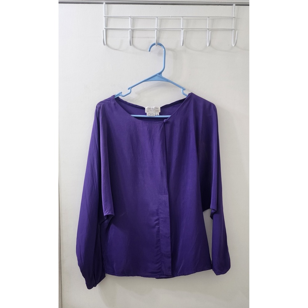 Christian Dior Vintage Purple 100% Silk Dolman‎ Sleeve Blouse Top Womens 10